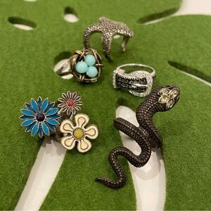 Unique Assorted Rings Set with Snake and Floral Designs
